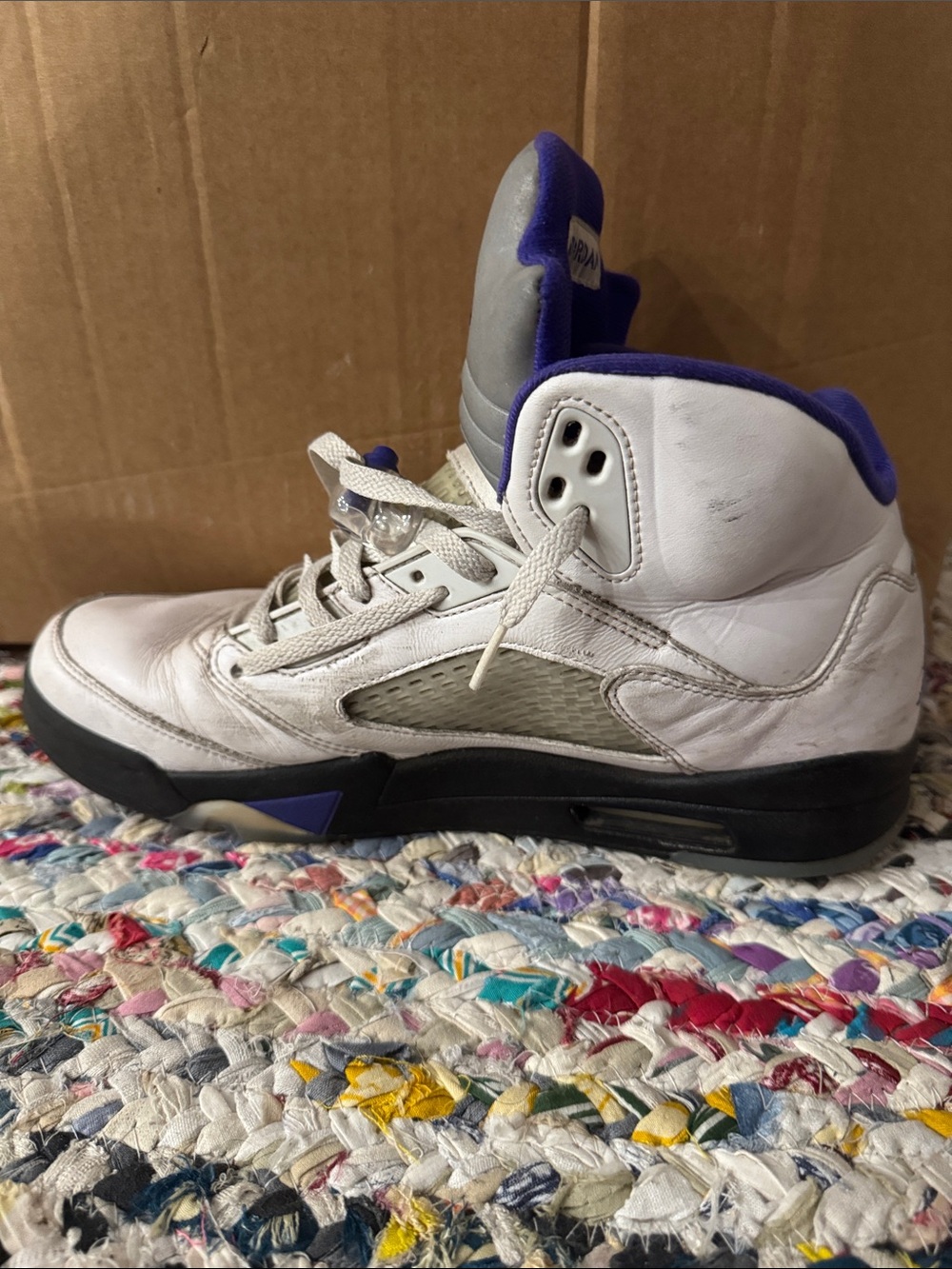 Jordan Kids White and Purple High-Top Sneakers - Picture 4 of 5